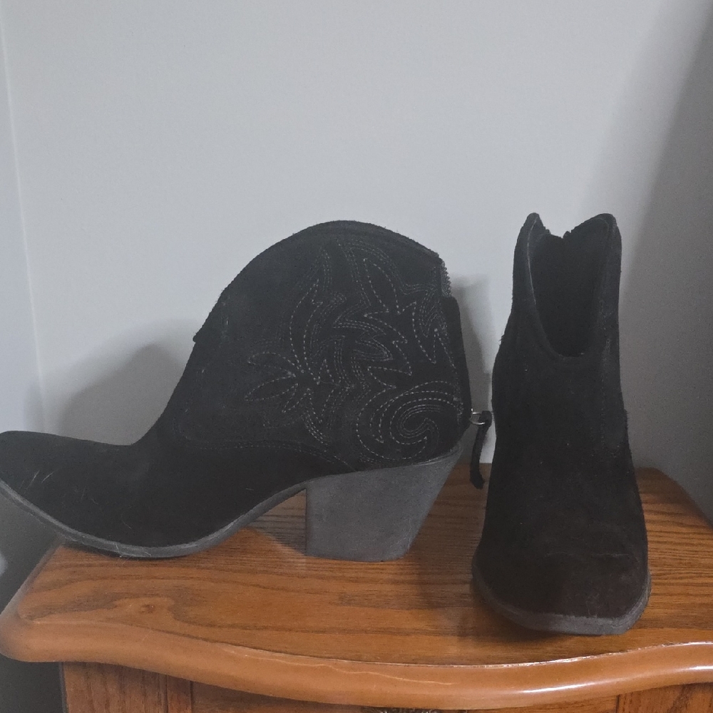 Ariat Black Suede Western Ankle Booties with Block Heel